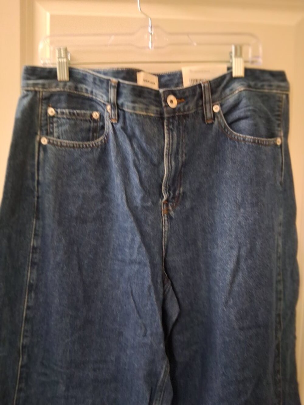 Everlane Paneled Ultra Wide Leg Jeans Indigo Blue High Rise SZ 32R - Picture 2 of 10